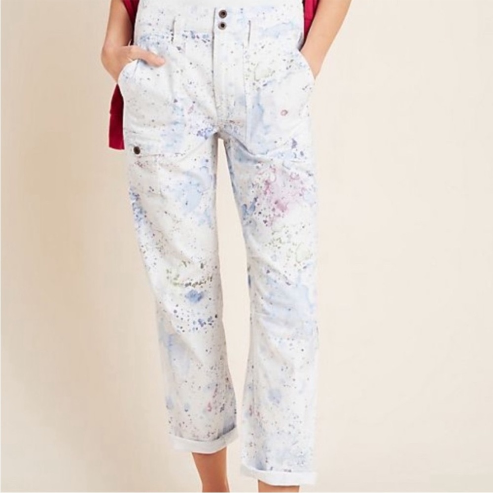 Anthropologie White Multicolor Splatter Pants